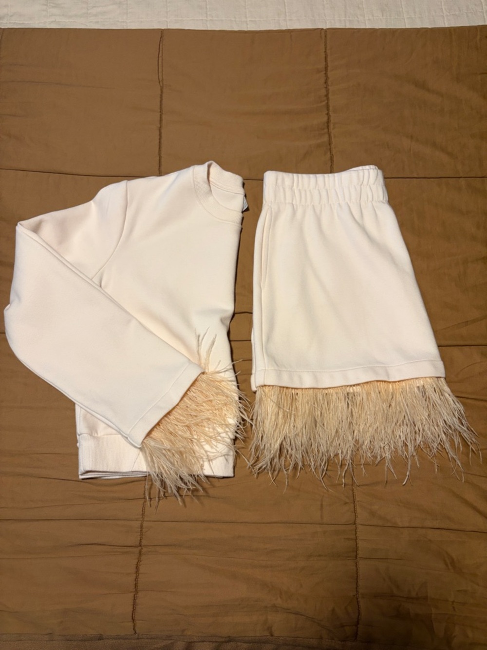 Future Collective Pink Feather-Trim Two-Piece Set, Size Medium